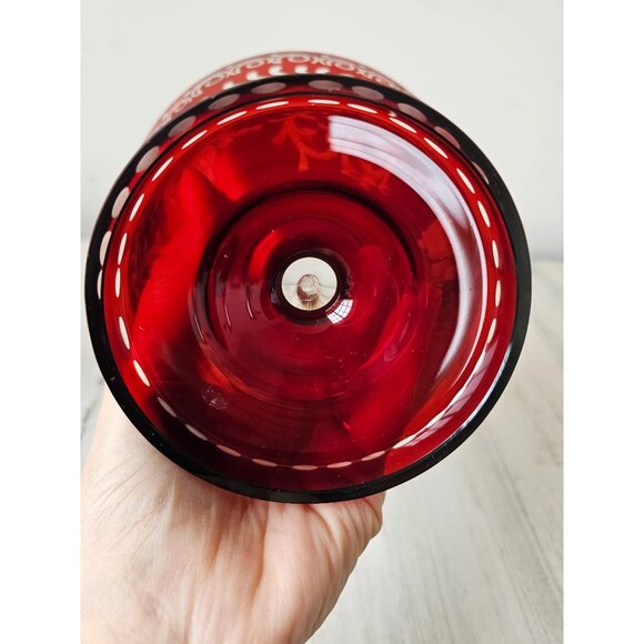 Egermann Ruby red Bohemian cut base pedestal vintage flower cranberry glass - Picture 7 of 8